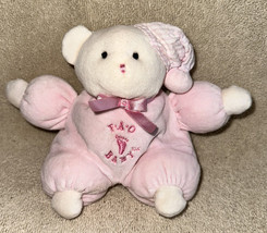 FAO Baby Fifth Avenue Plush Bear 5&quot; rattle cream pink plastic pellets - £7.18 GBP