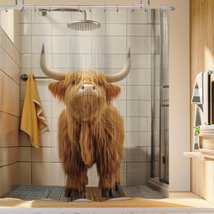 Funny Highland Cow Shower Curtain 60Wx72H Inches Farmhouse Rustic Western Cattle - £18.96 GBP