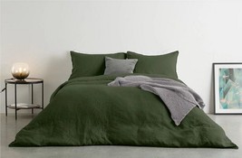 Moss Green Duvet Cover 100% Linen Duvet Quilt Doona Set Reversible Boho Bedding - £25.26 GBP+