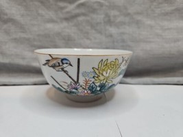 Vintage Porcelain Rice Bowl, Blue Jay/Floral Design, 4.5&#39;&#39; Diameter - $28.49