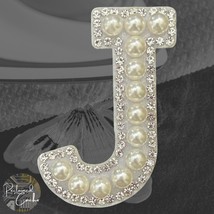 Letter J White Faux Pearl with Rhinestones Iron On Patch Craft Applique - $5.50 CAD
