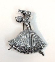 Vintage Ballerina or Dancing Victorian Lady Woman Brooch Pin Silver Tone... - $16.00