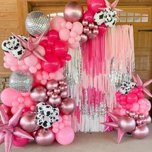 139Pcs Pink Balloons Arch Garland Kit, Cow Farm Theme Hot Baby Pastel Pink Rose  - $30.99