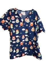 Tasha &amp; Me Womens Navy Blue Orange Owls Moon Scrub Top Shirt 3X Plus Size - $19.80