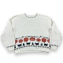 Vtg Northern Reflections Parkhurst Halloween Jack-o’-lantern Black Cat Sweater L - £29.57 GBP