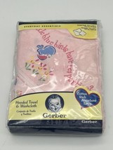 Vintage Gerber Hooded Towel &amp; Washcloth Set Cotton Terry Pink Bluebird NEW - £1,475.39 GBP