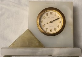 New Haven Onyx Marble Mantle Clock Working - $98.59 CAD