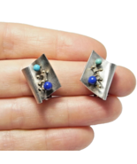 1970s Untreated Gemstone Silver Clip On Earrings Modernist Beautiful Ear... - $5,264.21 MXN