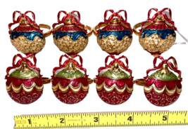 Enamel Napkin Rings Christmas Balls Holiday Ornaments Gold Tone Metal LO... - $28.10