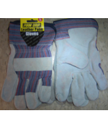 WORK GLOVES  2 pairs L 100% Cow Leather Palm HeAvY Duty Firm Grip LARGE ... - $40.85