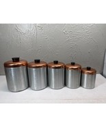 MCM Set of 5 Spun Aluminum Kitchen Canisters Copper Color Lids Made in I... - €34,35 EUR