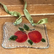 Small Two Red Apples Embossed Clear Glass Rectangle Window Tree Ornament – 4 and - £9.02 GBP