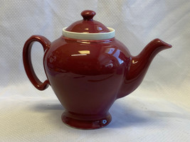 Vtg McCormick Tea Teapot Infuser Burgundy Baltimore MD w/ Strainer Insert &amp;  Lid - £31.67 GBP