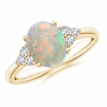 ANGARA Tapered Shank Oval Opal Ring with Trio Diamond Accent in 14K Gold - £885.62 GBP