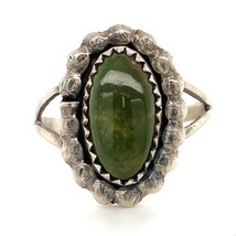 Vintage Sterling Silver Native American Oval Green Jasper Stone Ring sz ... - $39.60