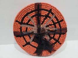 Halloween Spider Web Orange Black Beaded Drink Coasters Home Decor Set of 4 - £17.11 GBP