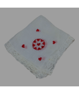 Vintage Valentines white handkerchief with red embroidered hearts Sweeth... - £18.66 GBP