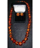 VINT. LOT OF 2 BALTIC AMBER w/ INCLUSIONS, COGNAC COLOR-NECKLACE+EARRING... - $296.01