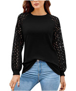 Autumn Winter Women&#39;s O-neck Long Sleeve Tops Lace Stitching Loose Tops - £13.16 GBP