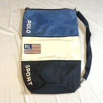 Vintage Polo Sport Ralph Lauren Tote Blue White Expandable Duffle Bag Strap  - $39.59