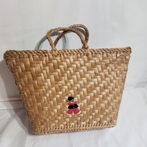 Woven Wicker Rattan Straw Handbag Tote Purse Bag Beach  Basket Boho clown apliqu - £19.30 GBP