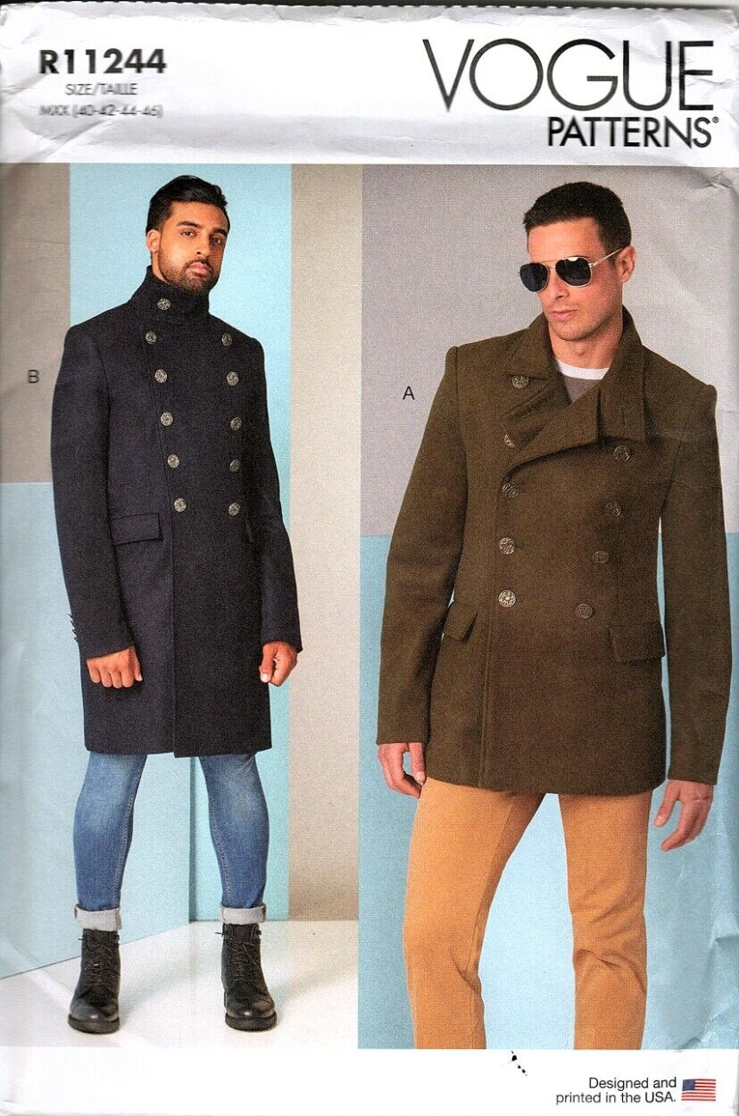 Primary image for Vogue R11244 Mens Lined Double Breasted Coat 40 to 46 Uncut Sewing Pattern