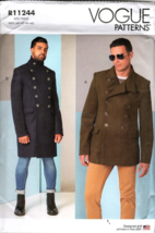 Vogue R11244 Mens Lined Double Breasted Coat 40 to 46 Uncut Sewing Pattern - $19.69