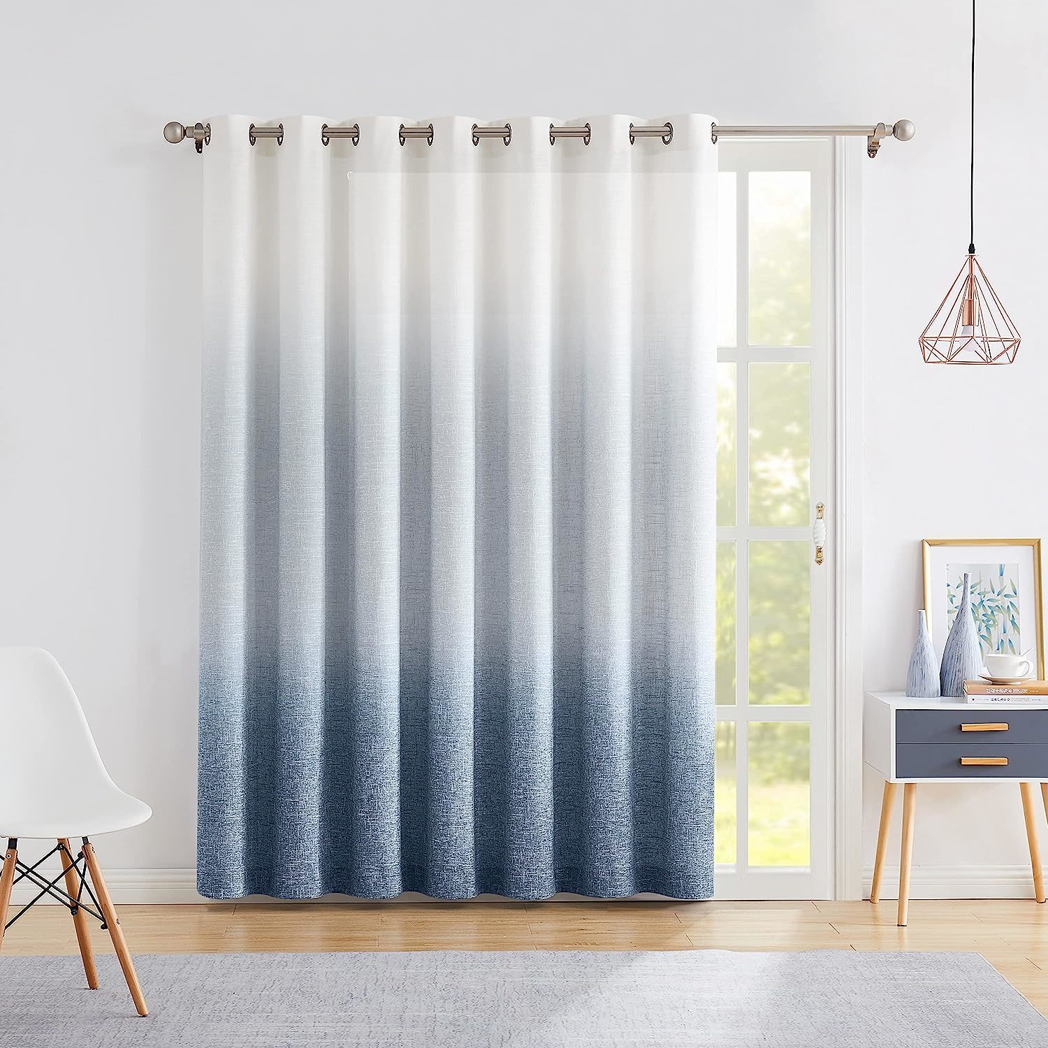 Primary image for Ombre Semi Sheer Window Door Curtain, Cream White To Indigo Blue,, 1 Panel.