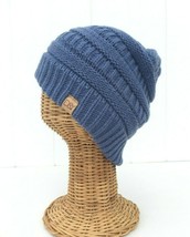Men Women&#39;s Solid Denim Blue Knit Winter Beanie Hat Soft Stretch Baggy Cap # L - £6.54 GBP