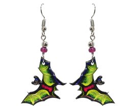 Bat Halloween Themed Graphic Dangle Earrings - Womens Fashion Handmade J... - £14.57 GBP