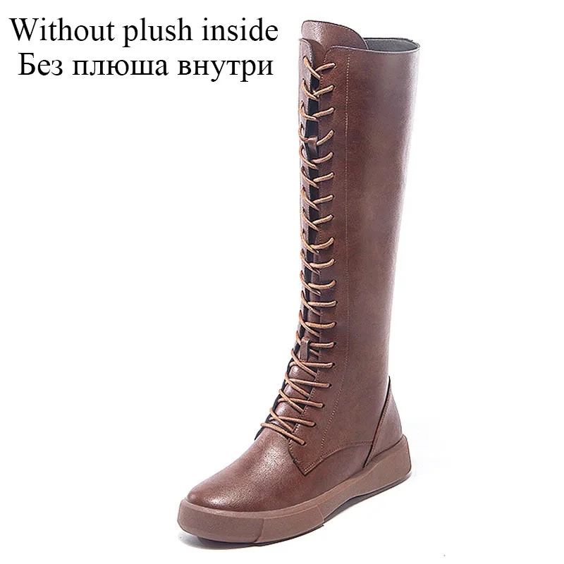  fashion autumn winter warm knee high boots women british style retro leather flat heel thumb200