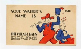 The Village Barn Your Waiter&#39;s Name Is &amp; Minimum Card New York Greenwich Village - £17.13 GBP