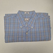 Peter Millar Button Down Shirt Short Sleeve Mens Large Cotton Blue Orange Plaid - £13.61 GBP