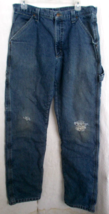 Wrangler Carpenter Pants Blanket Lined Blue Denim Distress Knees Cuffs - $18.80