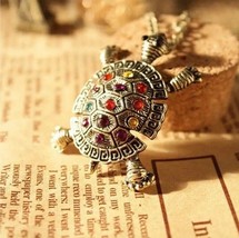 USA-Seller Vintage inlay colorful cute little turtle necklace chain - $5.89