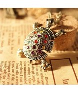 USA-Seller Vintage inlay colorful cute little turtle necklace chain - $5.89