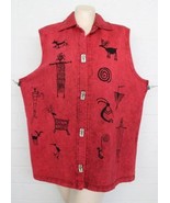 Bfofo XL Rust Black Petroglyphs Tribal Cotton Knit Etched Buttons Tunic ... - $19.80