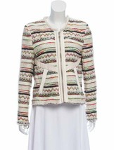 IRO Elomi Multicolor Silk Blend Embroidered White Leather Trim Jacket Zip Blazer - $149.99