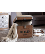 Pomme Industrial Beige Fabric Upholstered Wood Storage Trunk Ottoman - $3,110.87 MXN