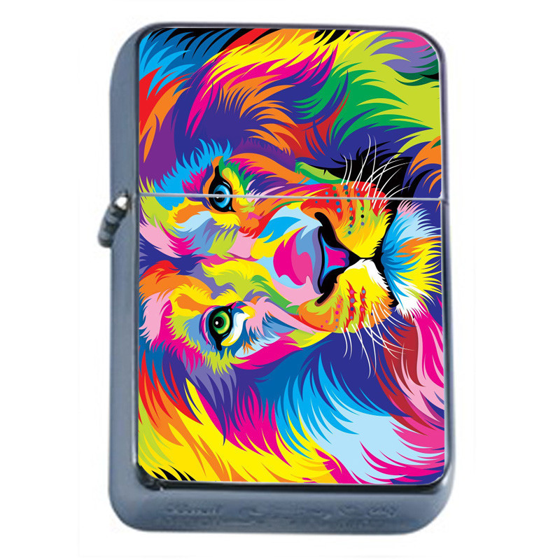 Colorful Animal Lion Em1 Flip Top Oil Lighter Wind Resistant - $14.80