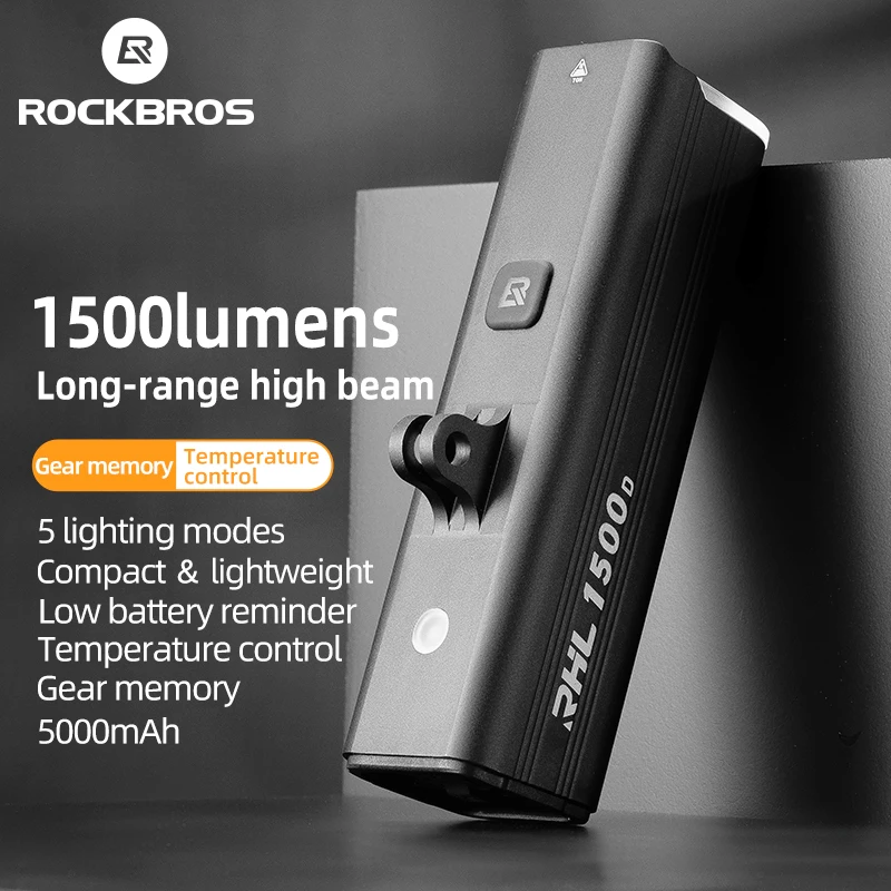 ROCKBROS Bike Light 1500LM Aluminum Alloy Type-C Charging Smart Bicycle Front - £34.30 GBP+