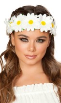 Daisy Flower Crown Headband Light Up Floral Wreath Leaf White Yellow 4882 - £14.54 GBP