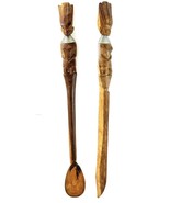 Teak Wood Tribal Vintage Wooden Serving Spoon &amp; Knife 15” Long - $8.98