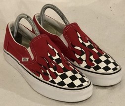Vans Classic Slip-On Shoes Checkerboard Flame Red Blood Drip Mens 7 Wm 8.5 - $39.59