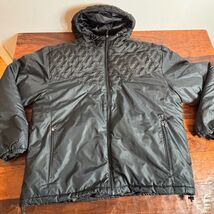 New Balance Mens Hooded Puffer Jacket Black Textured Quilt Full Zip Large - $43.76