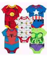 NIP Marvel Baby 5 Pack Bodysuits The Hulk Spiderman Iron Man &amp; Cap Ameri... - £47.19 GBP