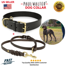 Dog Leash Heavy Duty Lead Training+Dog Collar for Small to Large,Geniune Leather - £25.31 GBP+