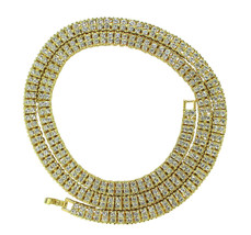 Men Women 2 Row Iced Tennis Necklace 14k Gold Plated Choker Chain Cz Hip Hop - £8.33 GBP+