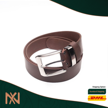 Men&#39;s Leather Belt Genuine Leather Buckle - Dark Brown - £17.70 GBP