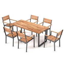 7 Piece Acacia Wood Patio Dining Set with Metal Frame - $534.95